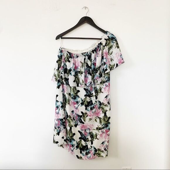 Vince Camuto Arctic Floral Ruffle 1 shoulder Dress - Picture 3 of 8